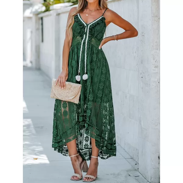 imageCUPSHE Womens Lace Up Dresses Boho Tassel VNeck Flare Ruffle BeachOlive Green