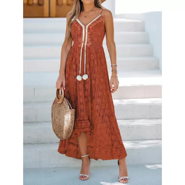 imageCUPSHE Womens Lace Up Dresses Boho Tassel VNeck Flare Ruffle BeachOrange