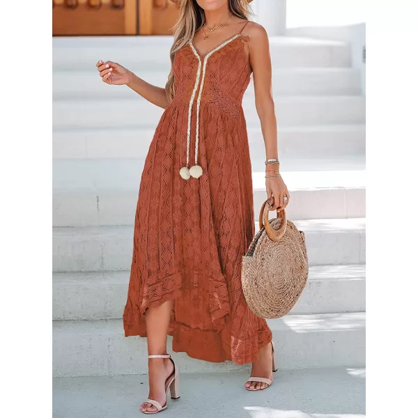 imageCUPSHE Womens Lace Up Dresses Boho Tassel VNeck Flare Ruffle BeachOrange