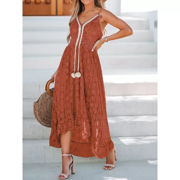 imageCUPSHE Womens Lace Up Dresses Boho Tassel VNeck Flare Ruffle BeachOrange