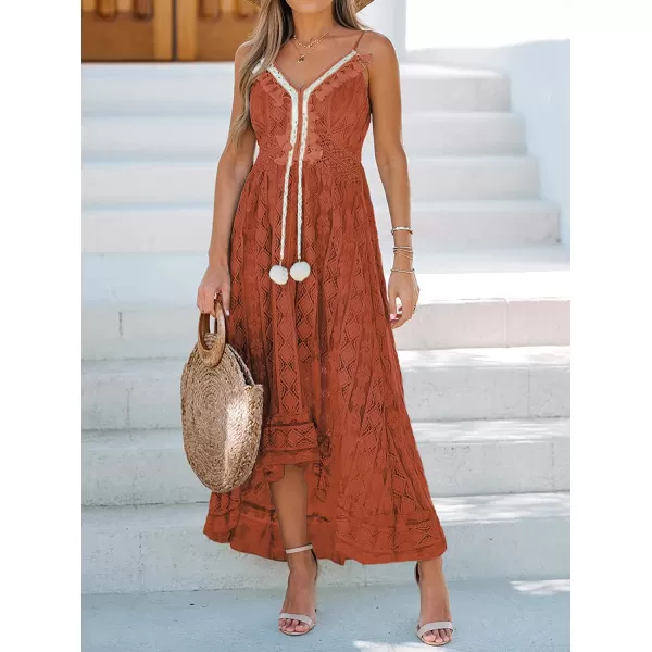 imageCUPSHE Womens Lace Up Dresses Boho Tassel VNeck Flare Ruffle BeachOrange