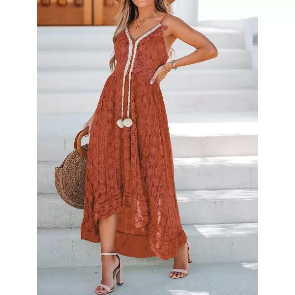 imageCUPSHE Womens Lace Up Dresses Boho Tassel VNeck Flare Ruffle BeachOrange