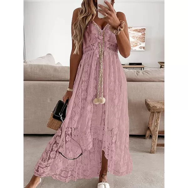 imageCUPSHE Womens Lace Up Dresses Boho Tassel VNeck Flare Ruffle BeachPink