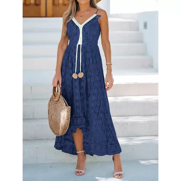 imageCUPSHE Womens Lace Up Dresses Boho Tassel VNeck Flare Ruffle BeachRoyal Blue