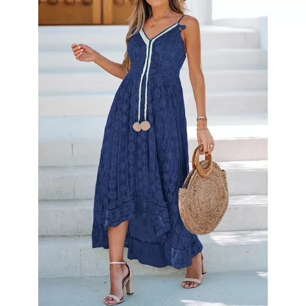 imageCUPSHE Womens Lace Up Dresses Boho Tassel VNeck Flare Ruffle BeachRoyal Blue