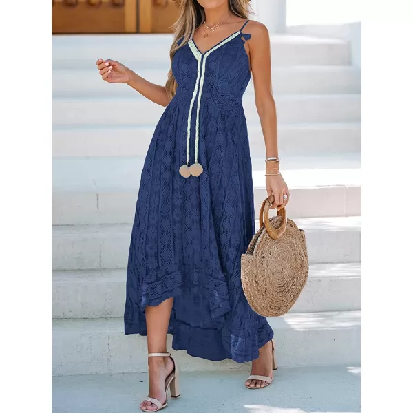 imageCUPSHE Womens Lace Up Dresses Boho Tassel VNeck Flare Ruffle BeachRoyal Blue