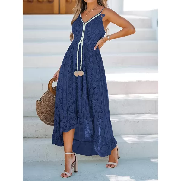 imageCUPSHE Womens Lace Up Dresses Boho Tassel VNeck Flare Ruffle BeachRoyal Blue