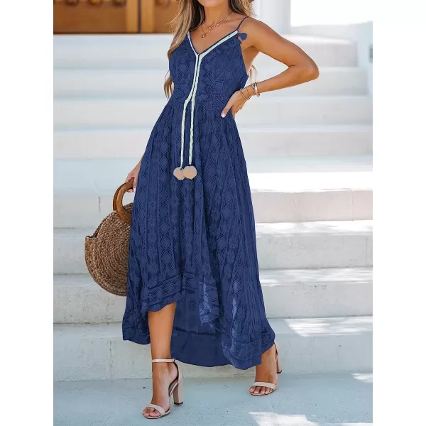 imageCUPSHE Womens Lace Up Dresses Boho Tassel VNeck Flare Ruffle BeachRoyal Blue