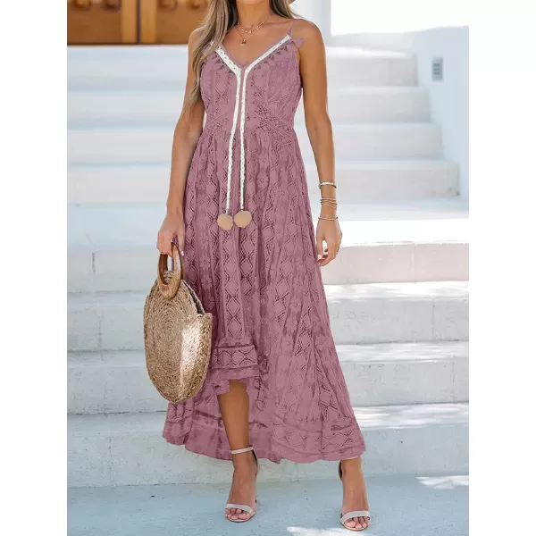 imageCUPSHE Womens Lace Up Dresses Boho Tassel VNeck Flare Ruffle BeachRust Red