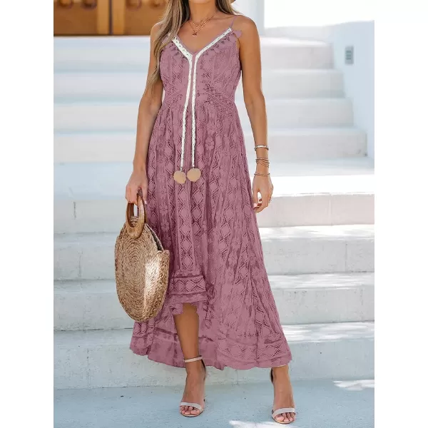 imageCUPSHE Womens Lace Up Dresses Boho Tassel VNeck Flare Ruffle BeachRust Red