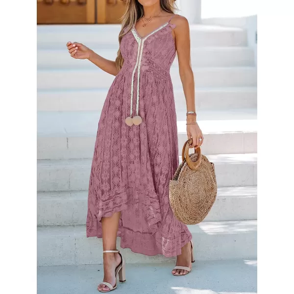 imageCUPSHE Womens Lace Up Dresses Boho Tassel VNeck Flare Ruffle BeachRust Red