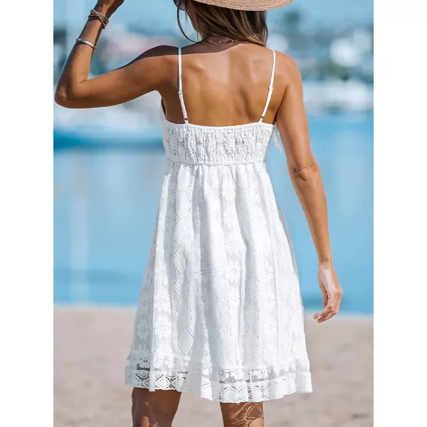 imageCUPSHE Womens Lace Up Dresses Boho Tassel VNeck Flare Ruffle BeachWhitemini
