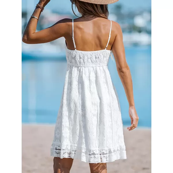 imageCUPSHE Womens Lace Up Dresses Boho Tassel VNeck Flare Ruffle BeachWhitemini