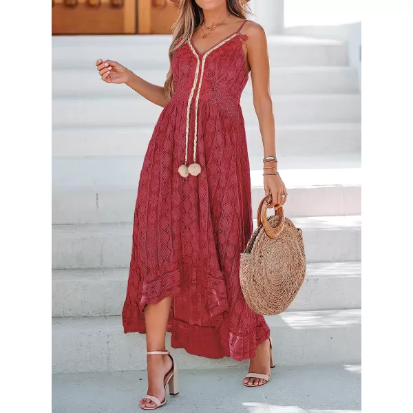 imageCUPSHE Womens Lace Up Dresses Boho Tassel VNeck Flare Ruffle BeachWine