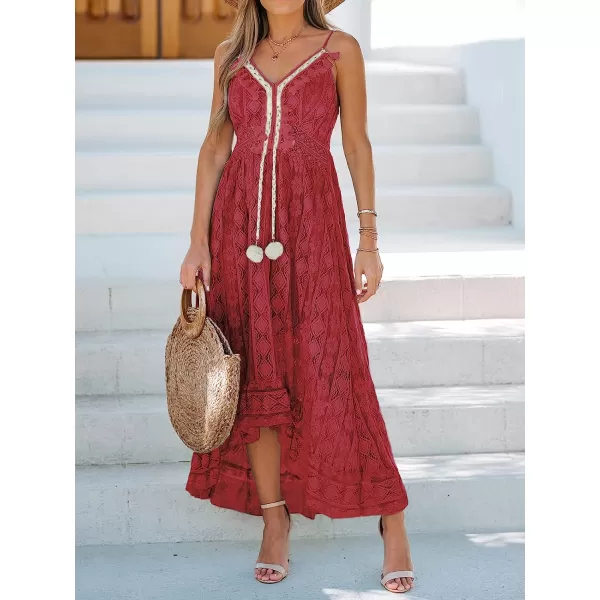 imageCUPSHE Womens Lace Up Dresses Boho Tassel VNeck Flare Ruffle BeachWine