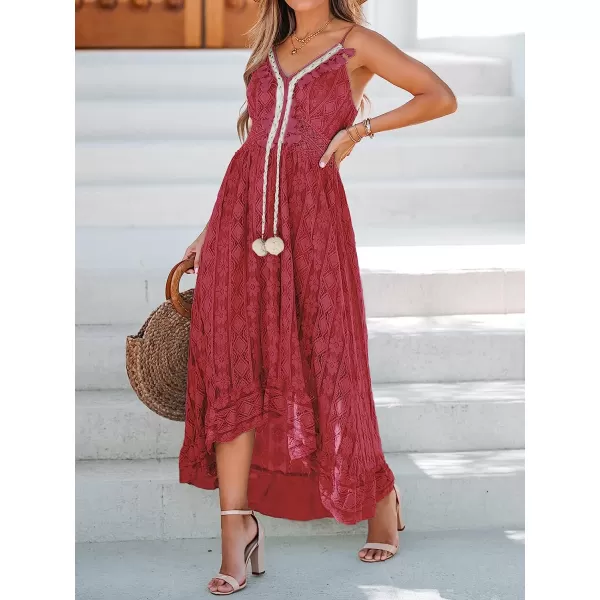 imageCUPSHE Womens Lace Up Dresses Boho Tassel VNeck Flare Ruffle BeachWine