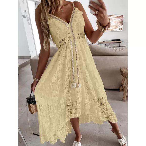 imageCUPSHE Womens Lace Up Dresses Boho Tassel VNeck Flare Ruffle BeachYellow