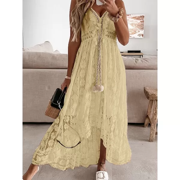 imageCUPSHE Womens Lace Up Dresses Boho Tassel VNeck Flare Ruffle BeachYellow