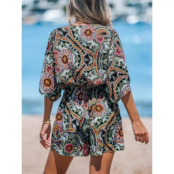 imageCUPSHE Womens Lace Up Leopard Print Romper Short Sleeves Jumpsuits Wide leg OutfitBlack Paisley