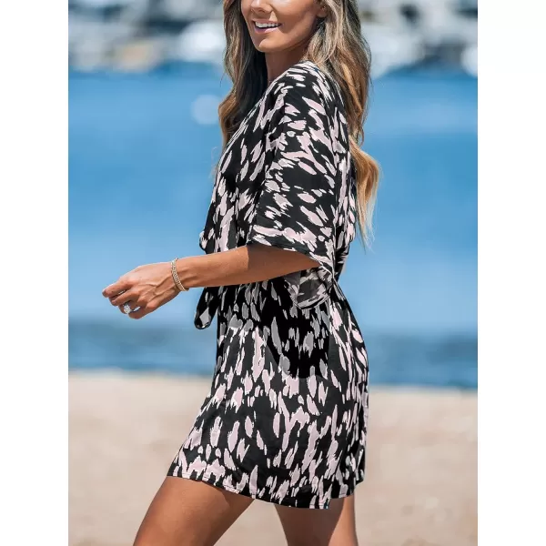 imageCUPSHE Womens Lace Up Leopard Print Romper Short Sleeves Jumpsuits Wide leg OutfitBlack Printed