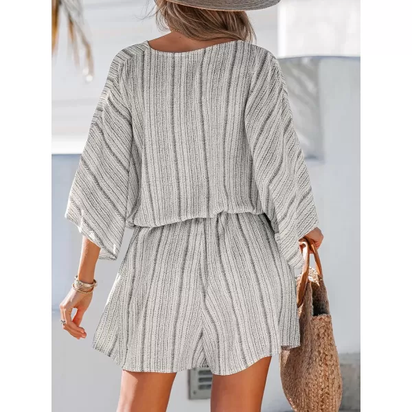 imageCUPSHE Womens Lace Up Leopard Print Romper Short Sleeves Jumpsuits Wide leg OutfitBlack Stripes