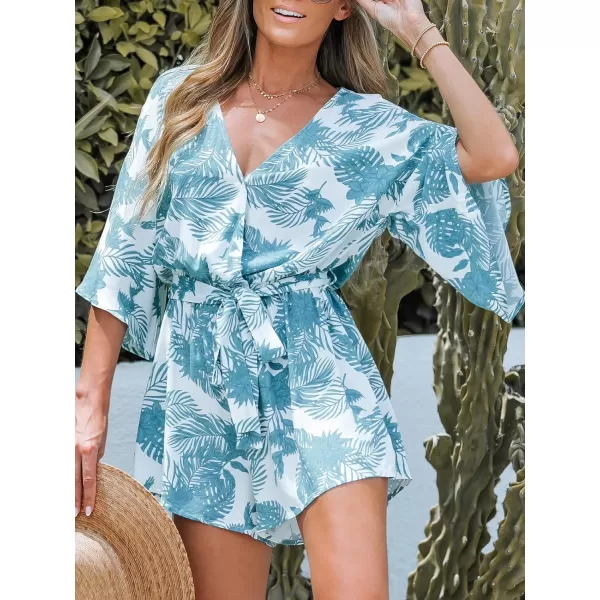 imageCUPSHE Womens Lace Up Leopard Print Romper Short Sleeves Jumpsuits Wide leg OutfitBlue Floral