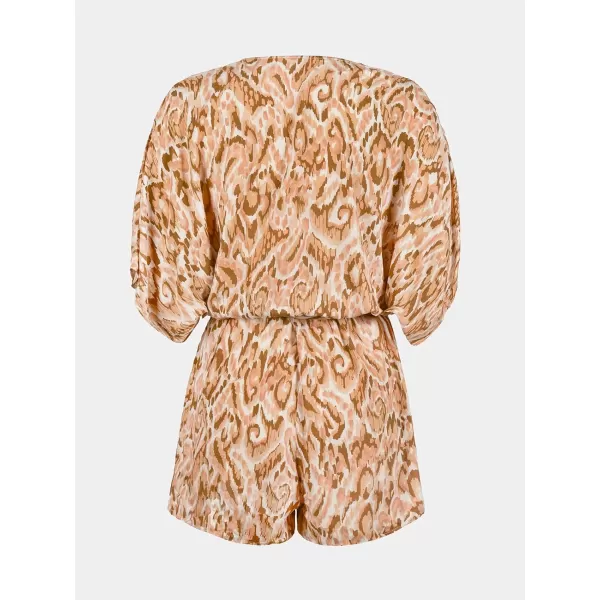 imageCUPSHE Womens Lace Up Leopard Print Romper Short Sleeves Jumpsuits Wide leg OutfitCoffee Printed