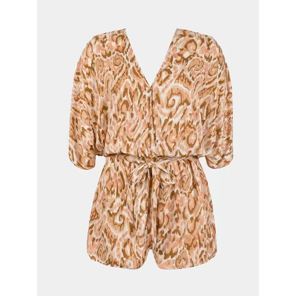 imageCUPSHE Womens Lace Up Leopard Print Romper Short Sleeves Jumpsuits Wide leg OutfitCoffee Printed