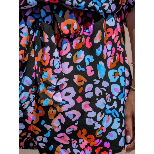 imageCUPSHE Womens Lace Up Leopard Print Romper Short Sleeves Jumpsuits Wide leg OutfitPinkBlue