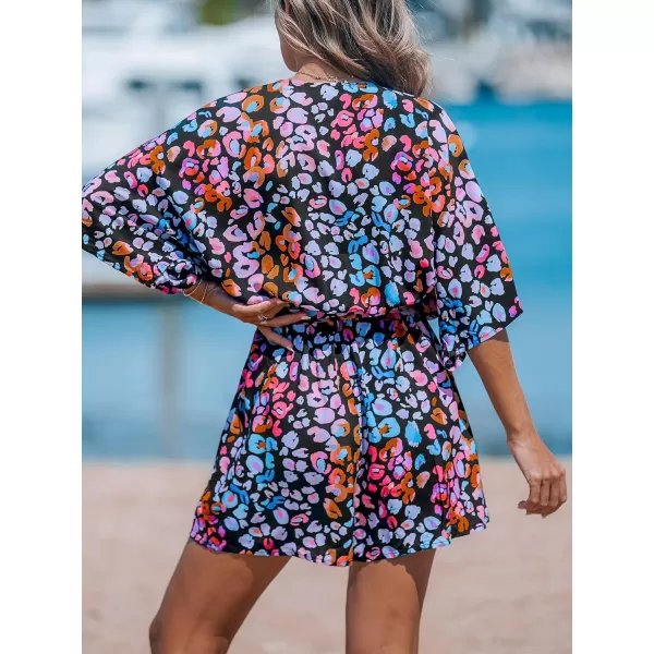 imageCUPSHE Womens Lace Up Leopard Print Romper Short Sleeves Jumpsuits Wide leg OutfitPinkBlue