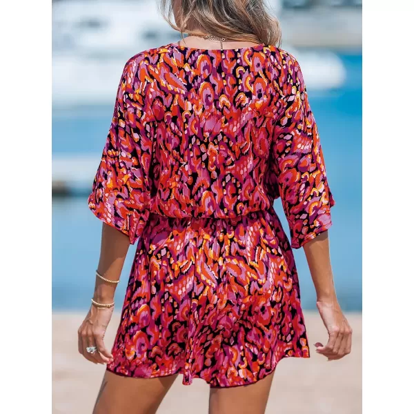 imageCUPSHE Womens Lace Up Leopard Print Romper Short Sleeves Jumpsuits Wide leg OutfitRed