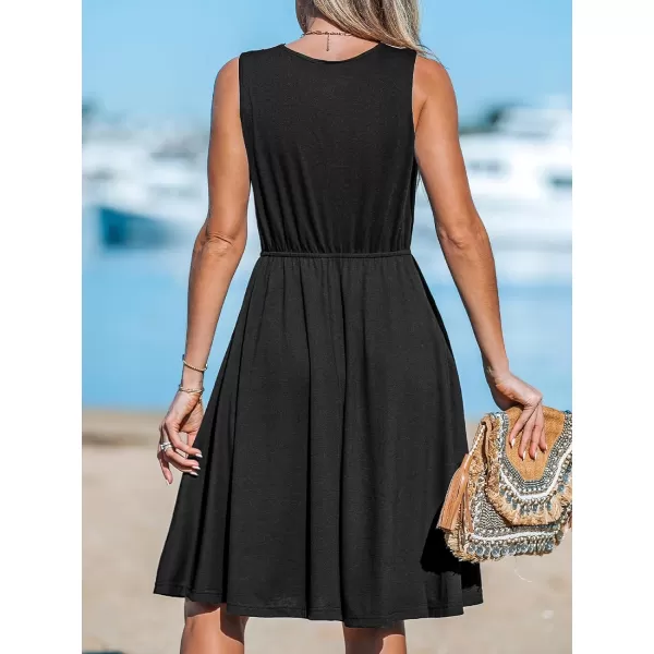 imageCUPSHE Womens Lace V Neck Dress Sleeveless Cinched Waist Dresses with PocketsBlack