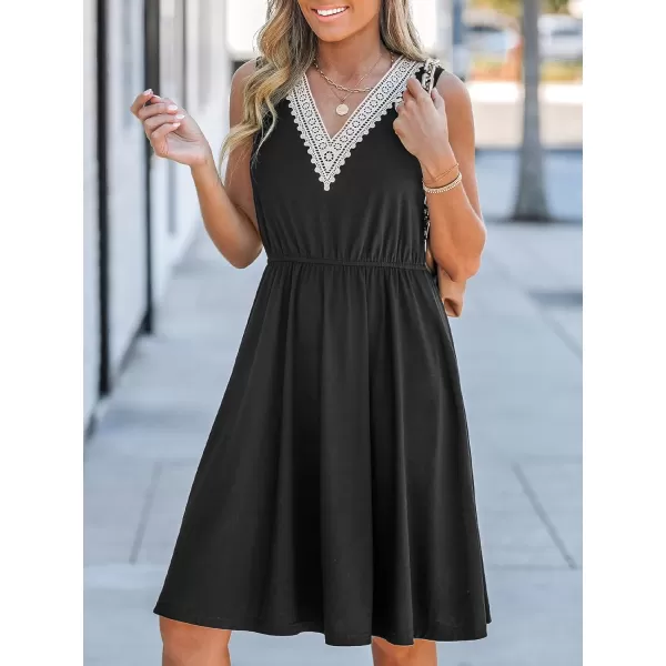 imageCUPSHE Womens Lace V Neck Dress Sleeveless Cinched Waist Dresses with PocketsBlack