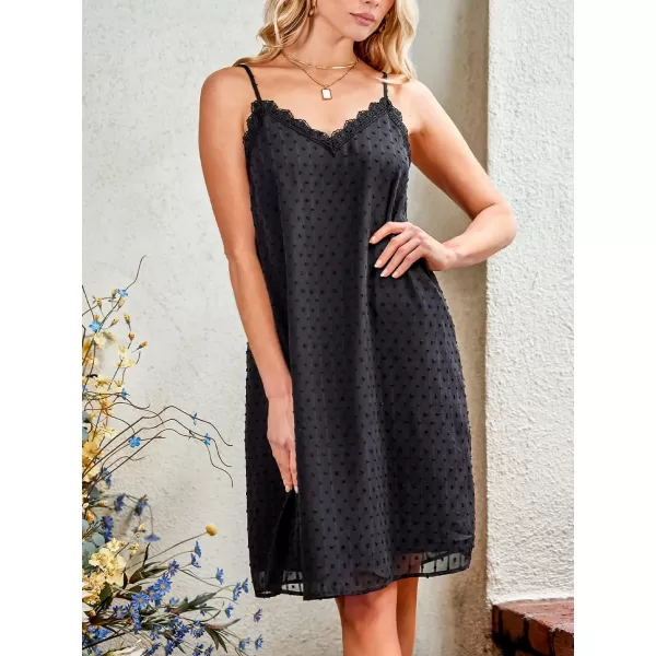 imageCUPSHE Womens Lace V Neck Short Length Dresses Slip Sleeveless Summer Mini Dress with Clip DotBlack