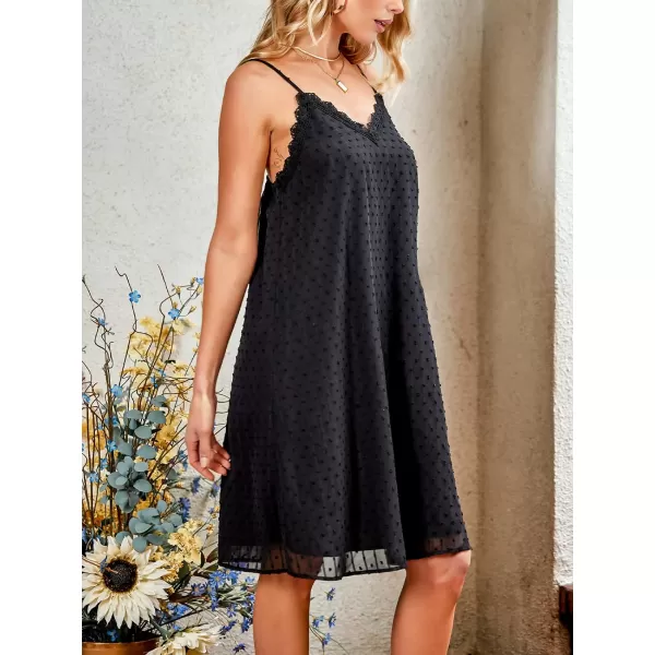 imageCUPSHE Womens Lace V Neck Short Length Dresses Slip Sleeveless Summer Mini Dress with Clip DotBlack