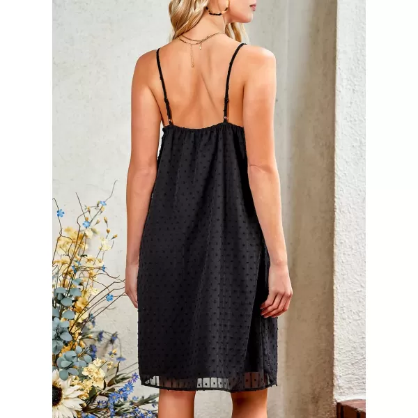 imageCUPSHE Womens Lace V Neck Short Length Dresses Slip Sleeveless Summer Mini Dress with Clip DotBlack