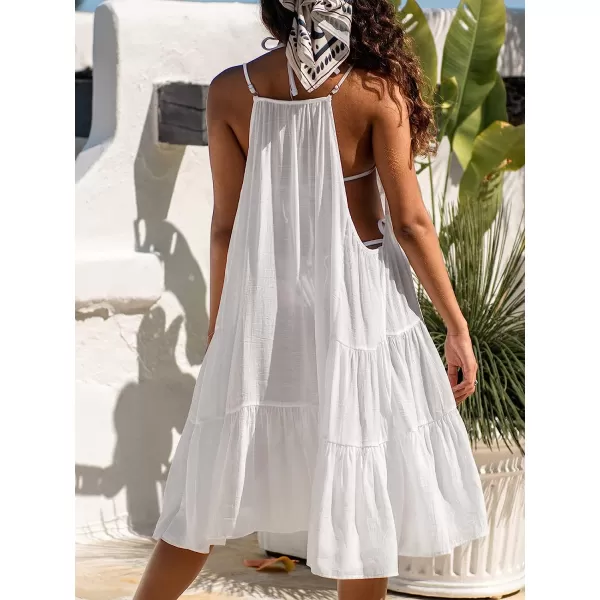 imageCUPSHE Womens Lace VNeck CoverUp Dress Mini SemiSheer Sleeveless Summer Dress BeachwearWhite