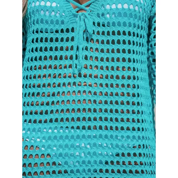 imageCUPSHE Womens LaceUp Cutout Cover Up Dress Short Sleeve Scalloped Trim Knit Beach Mini DressBlue