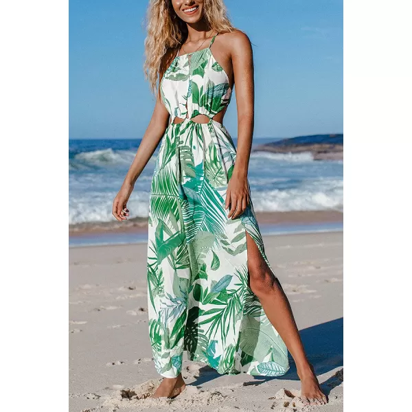 imageCUPSHE Womens Leafy Cutout Maxi Sleeveless DressGreen