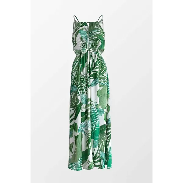 imageCUPSHE Womens Leafy Cutout Maxi Sleeveless DressGreen