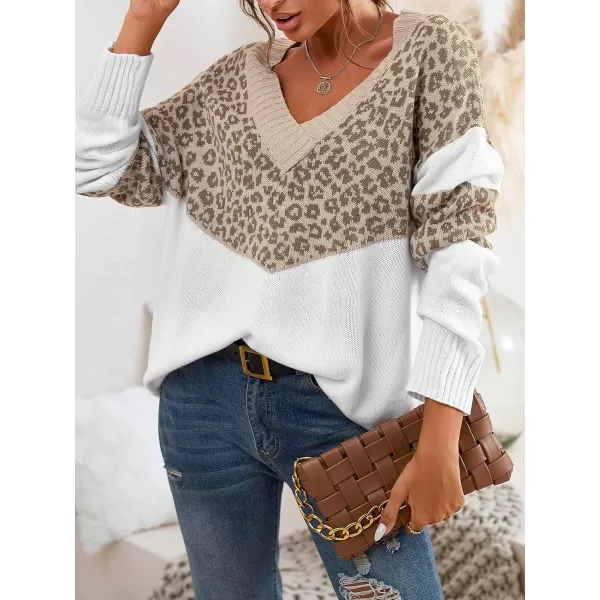 imageCUPSHE Womens Leopard Colorblock Sweater Winter Casual Long Sleeve VNeck Pullover SweatersLeopard