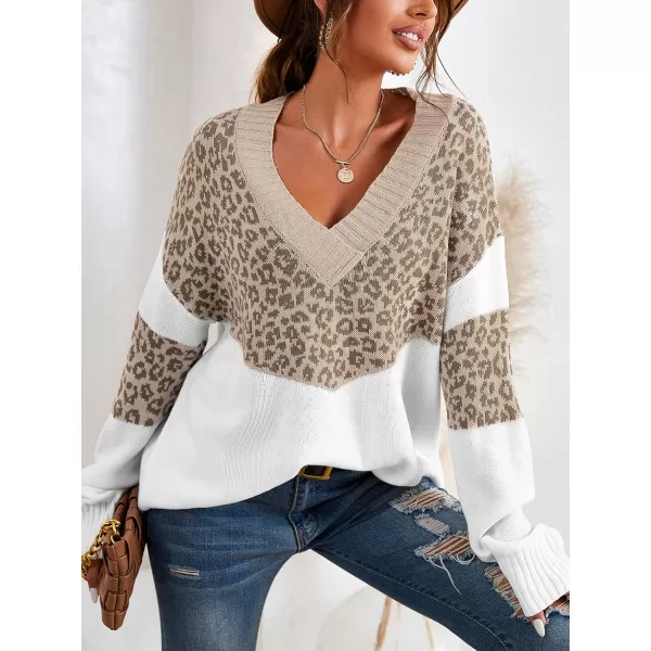 imageCUPSHE Womens Leopard Colorblock Sweater Winter Casual Long Sleeve VNeck Pullover SweatersLeopard