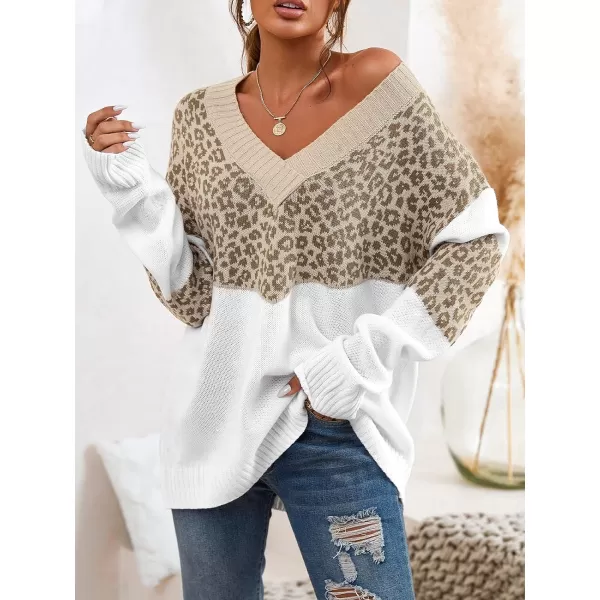 imageCUPSHE Womens Leopard Colorblock Sweater Winter Casual Long Sleeve VNeck Pullover SweatersLeopard