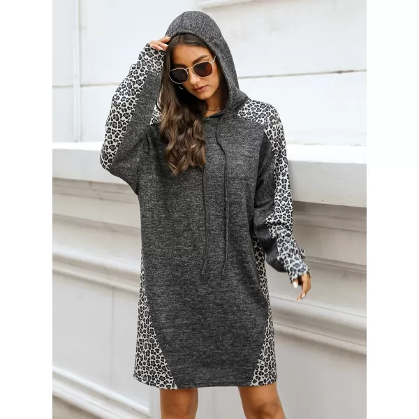 imageCUPSHE Womens Leopard Print Drawstring Hoodie Dress Knit Long Sleeve Fall DressGrey