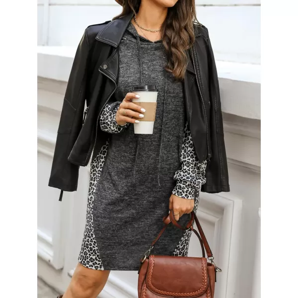 imageCUPSHE Womens Leopard Print Drawstring Hoodie Dress Knit Long Sleeve Fall DressGrey