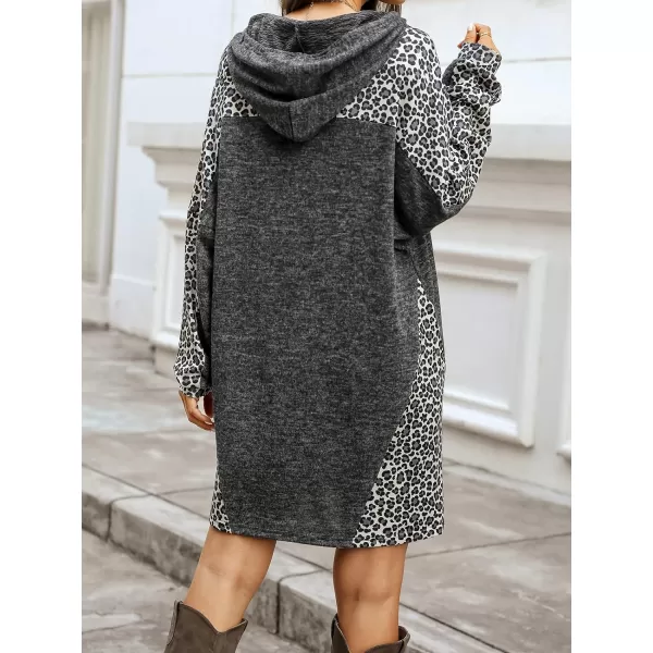 imageCUPSHE Womens Leopard Print Drawstring Hoodie Dress Knit Long Sleeve Fall DressGrey