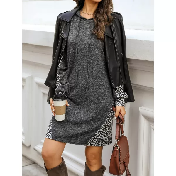imageCUPSHE Womens Leopard Print Drawstring Hoodie Dress Knit Long Sleeve Fall DressGrey