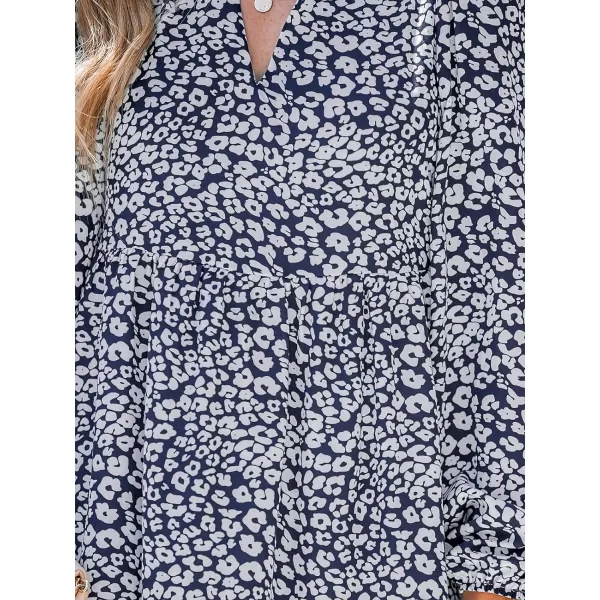 imageCUPSHE Womens Leopard Print Long Sleeve V Neck Woven Ruffled Maxi Dress Casual A Line Long Chiffon DressNavy Blue
