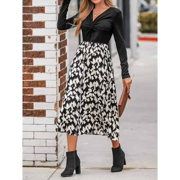 imageCUPSHE Womens Leopard Print Maxi Dress Long Sleeves Dresses VNeck Dressing Button Front CasualBlack