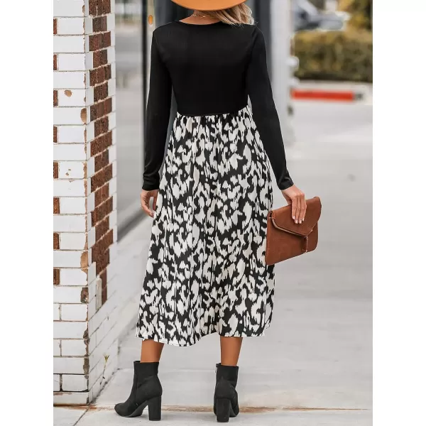 imageCUPSHE Womens Leopard Print Maxi Dress Long Sleeves Dresses VNeck Dressing Button Front CasualBlack